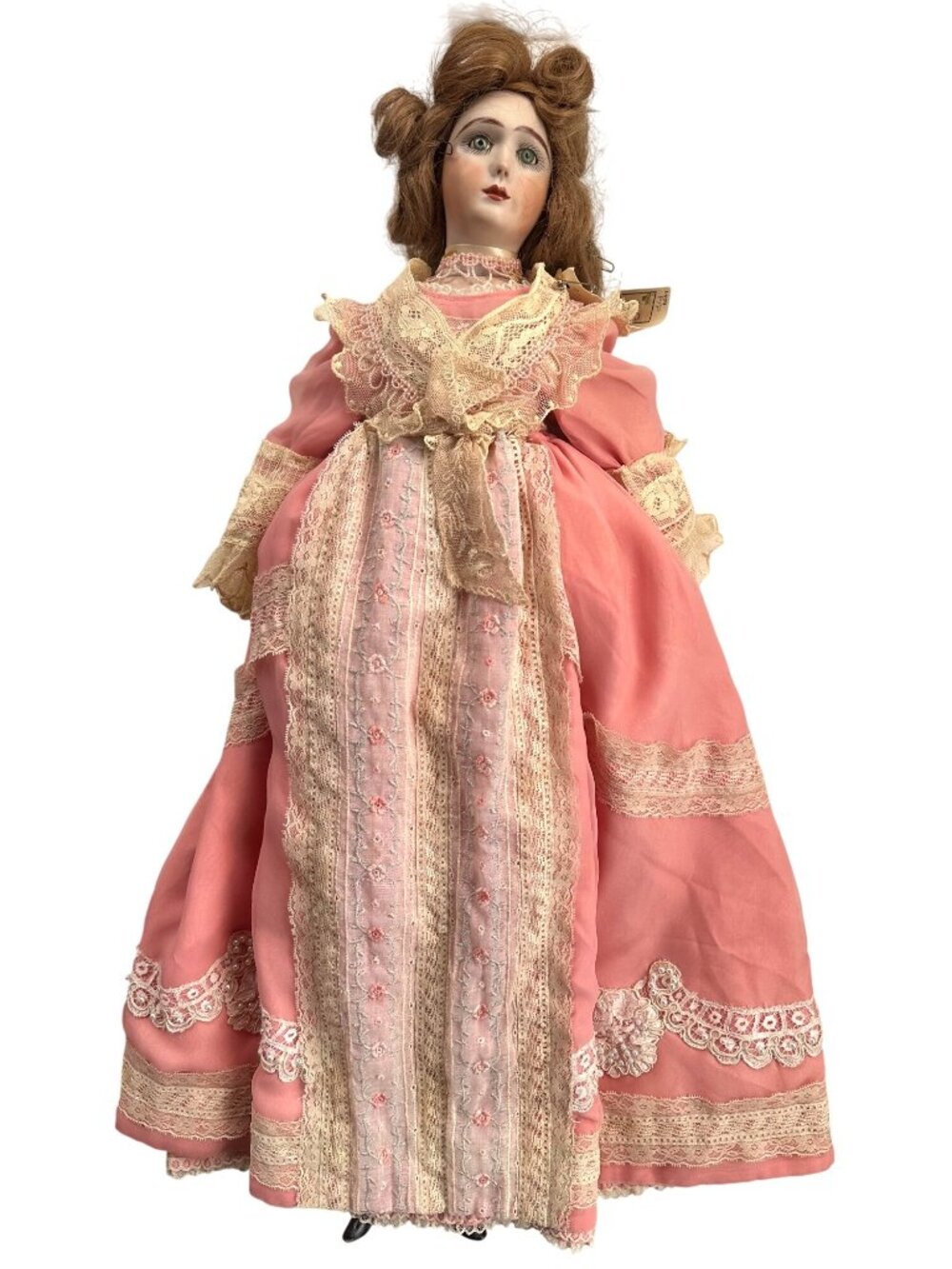 Vintage Porcelain Doll Lace Dress Cloth Body & Bisque Arms/Legs Hahmeyer Dolls